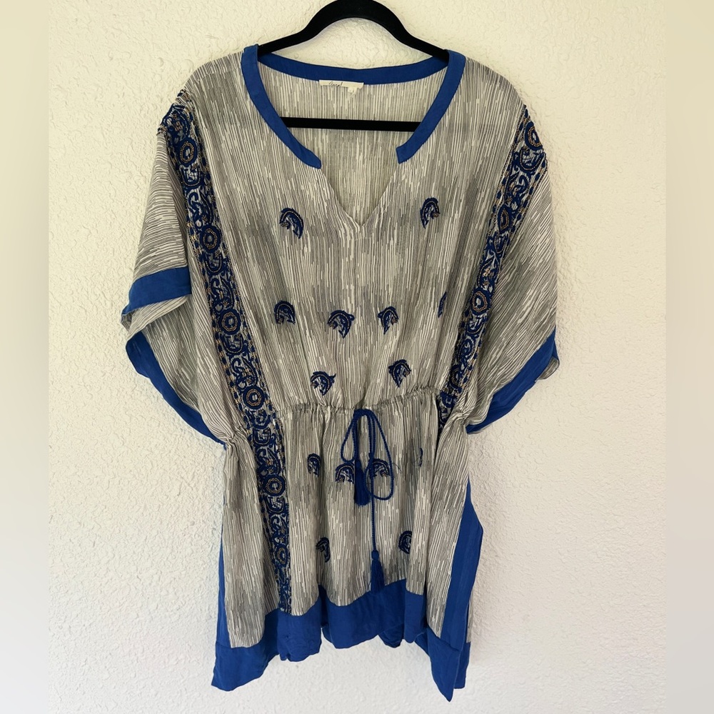 Floreat Anthropologie women’s cover up dress, tunic, swim, beaded gold SZ L